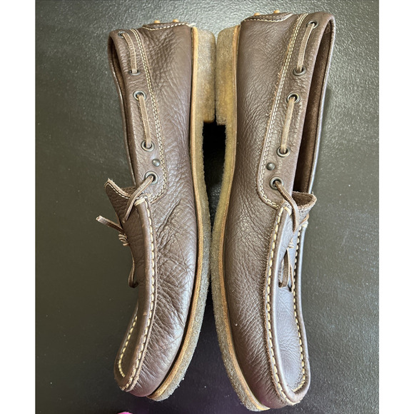 Tod\'s Boat Shoe Mens 11 Brown Loafer Driving Moc Pebble Leather Gum Sole Preppy